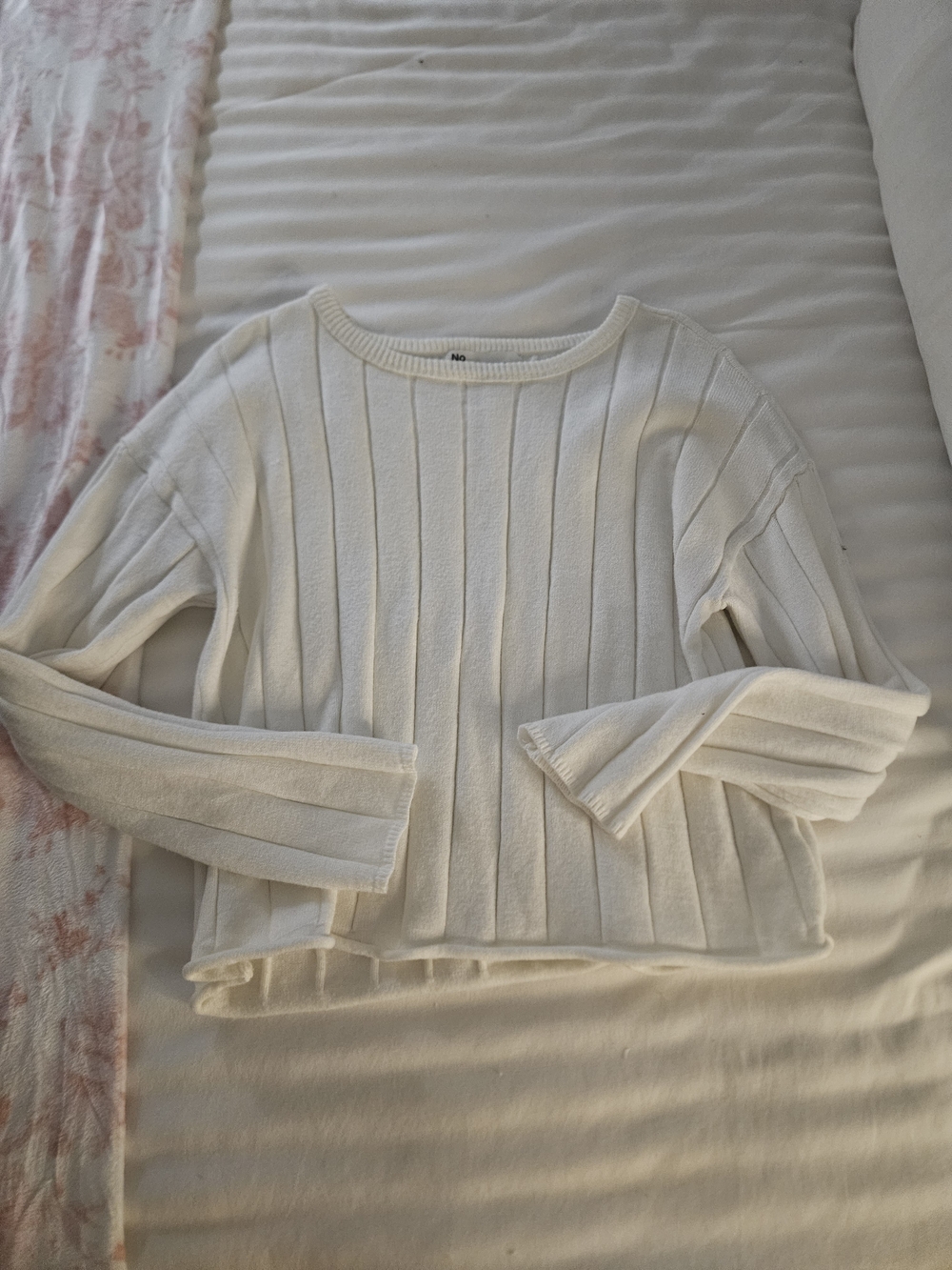 No Boundaries Cream Ribbed Crewneck Sweater